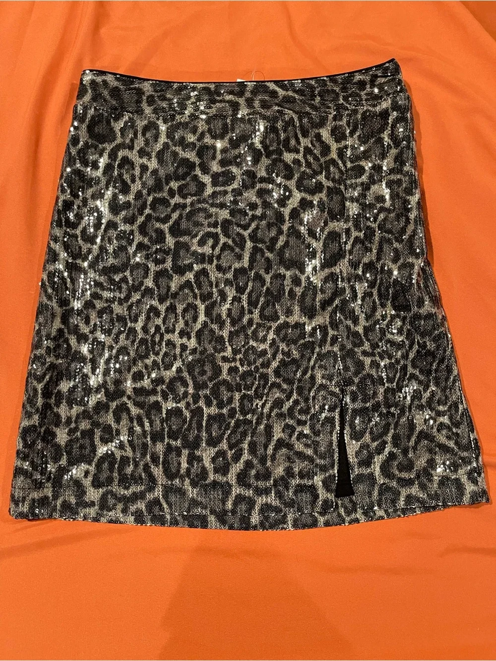 Michael Kors Silver and Black Sequin Leopard Mini Skirt